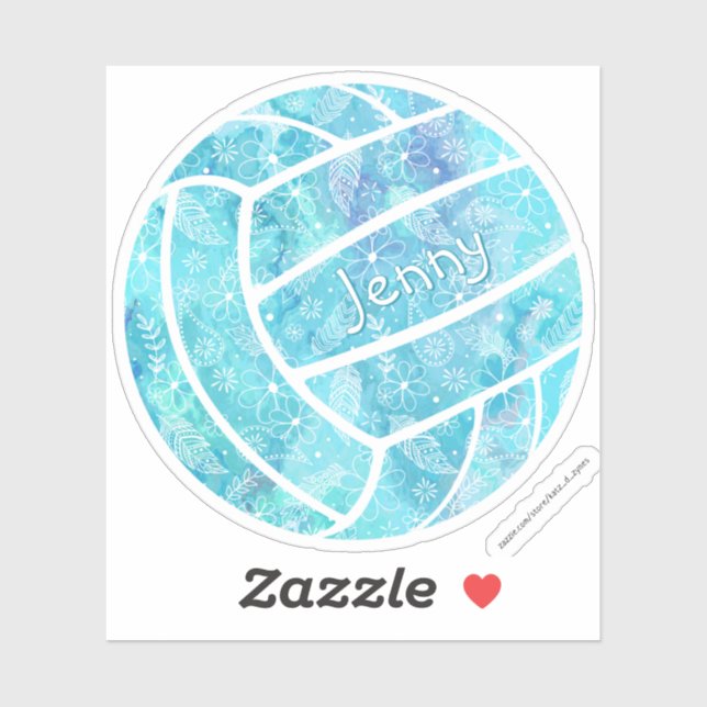 Girl Boho Federn Doodle türkis Volleyball Aufkleber (Blatt)