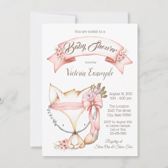 Girl Boho Fox Baby Shower Einladungen (Vorderseite)