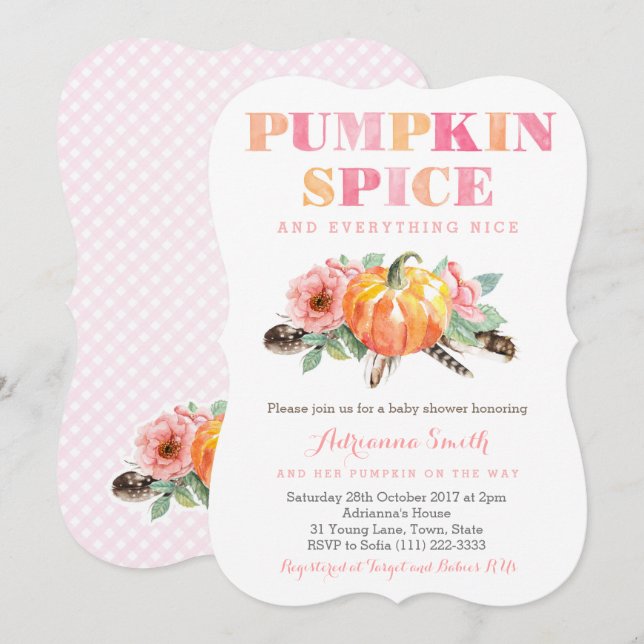 Girl Boho Pumpkin Spice Baby Dusche Einladende Kar Einladung (Vorne/Hinten)