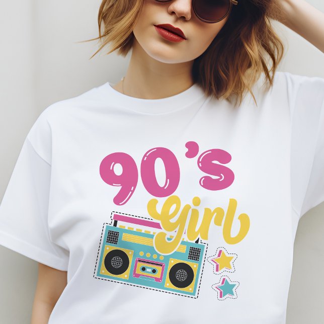 Girl Boombox Hippie Retro Groovy der 90er Jahre T-Shirt (90's Girl Boombox Hippie Retro Groovy T-Shirt)