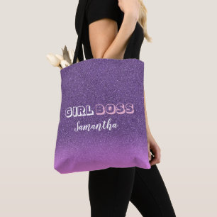 Girl Boss auf rosa lila Glitzer Tasche