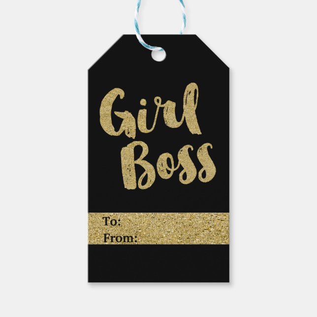 Girl Boss Black & Gold Moderner Glamour Chic Geschenkanhänger (Vorderseite)