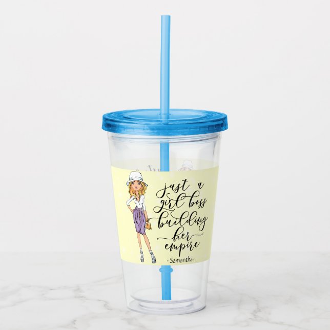 Girl Boss | Blonde Lady Glass | Gelb Acryltrinkbecher (Vorderseite)