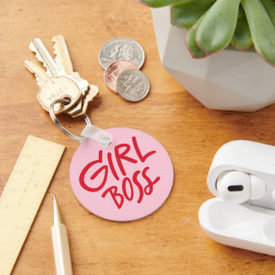 Girl Boss Fette Typografie Rot & Rosa Weiblich Schlüsselanhänger