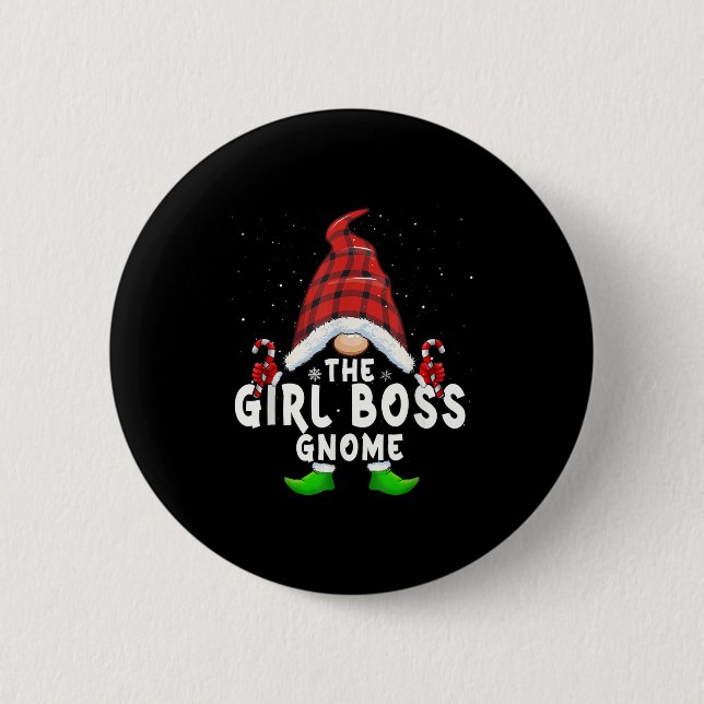Girl Boss Gnome Buffalo Kariert Matching Family Ch Button (Vorderseite)