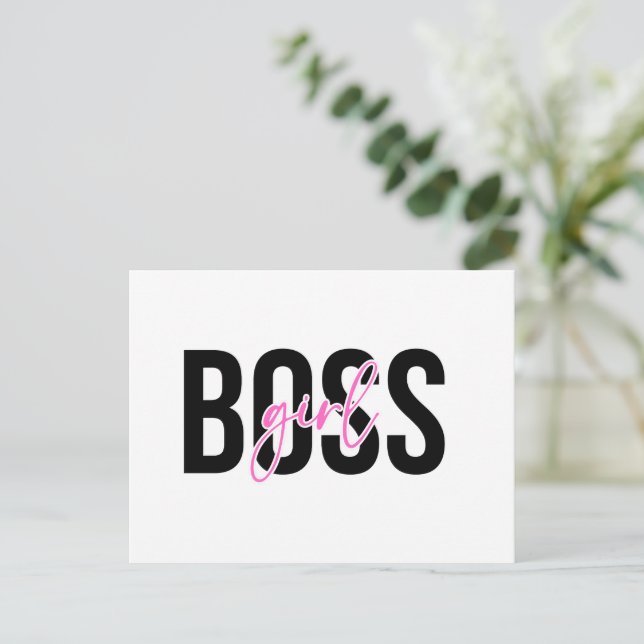 Girl Boss Pink Black Feiertagspostkarte (Stehend Vorderseite)