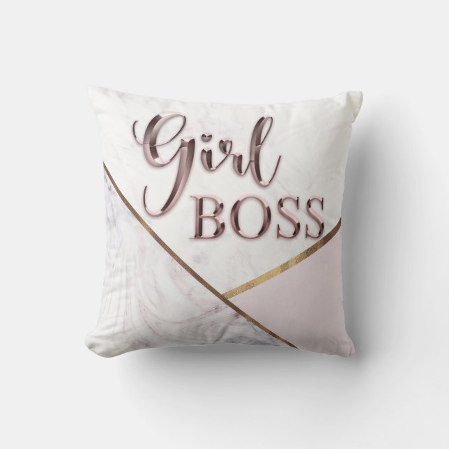Girl Boss Pink Chrome Marble Trendy Modern Chic Kissen (Vorderseite)