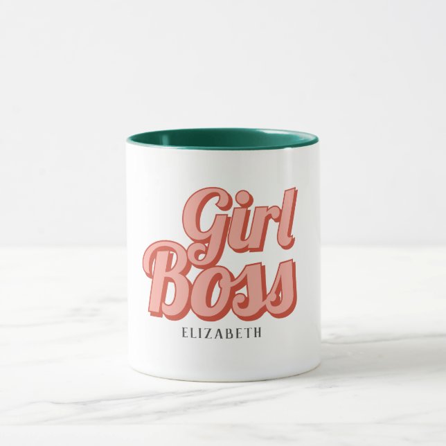 Girl Boss Retro Individueller Name Kaffeemaschine  Tasse (Zentrum)