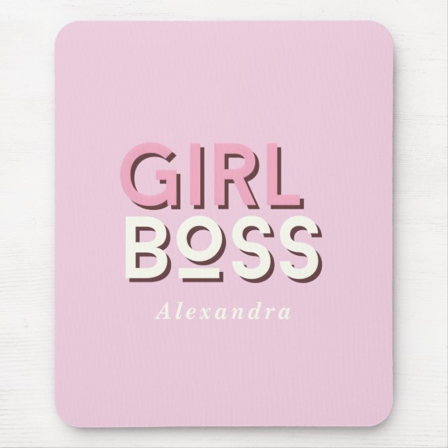 Girl Boss Retro Minimal Pink  Mousepad (Vorne)