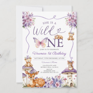 Girl Bow Lila Deer Woodland Wild ein Geburtstag Einladung