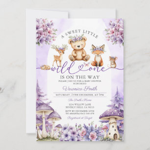 Girl Bow Lila Deer Woodland Wild One Baby Shower Einladung
