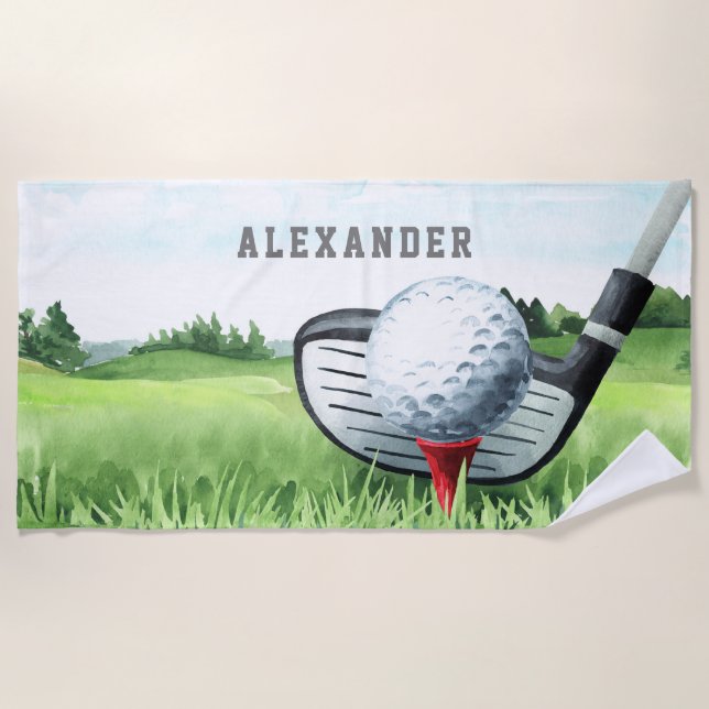 Girl Boy Golf Summer Beach Badtuch Strandtuch (Vorderseite)