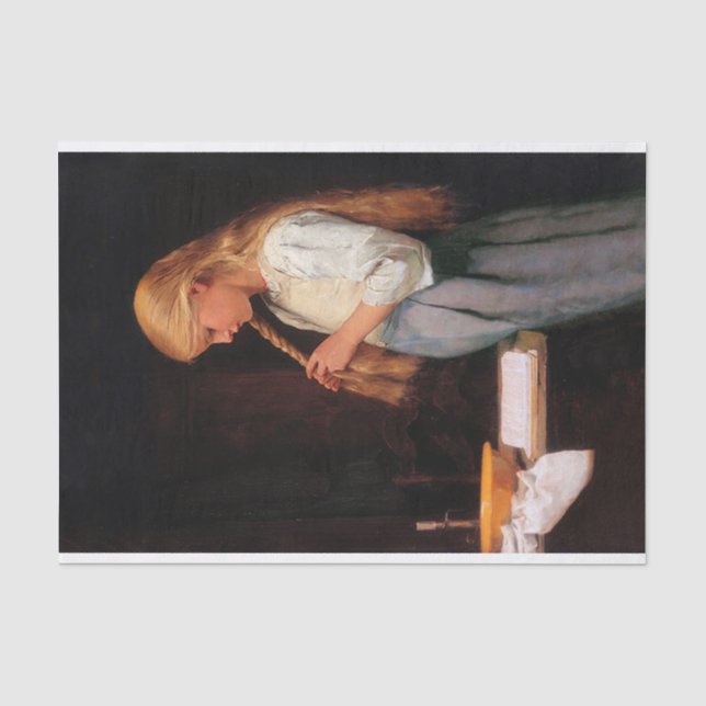 Girl Braiding Ihre Haare von Albert Anker  Seidenpapier (Vorderseite)