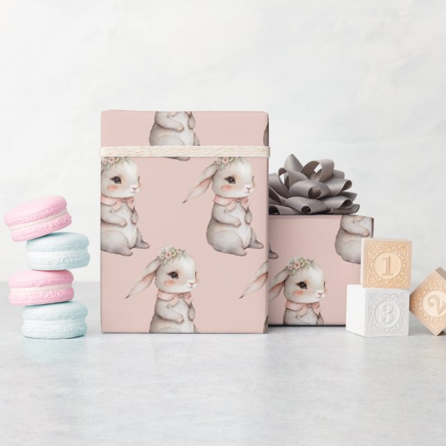 Girl Bunny auf PInk Geschenkpapier (Babyparty)