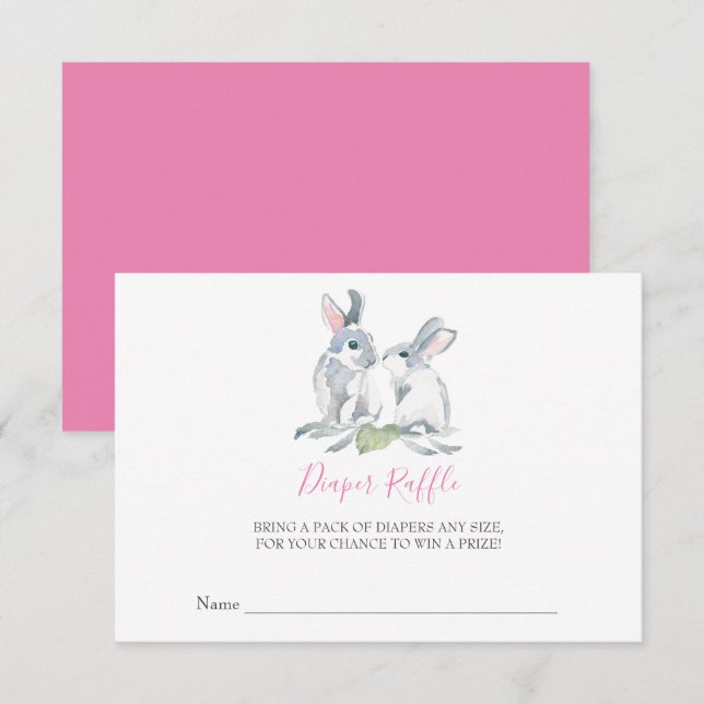 Girl Bunny Baby Duschdusche Windeln Raffle Einladung (Vorne/Hinten)