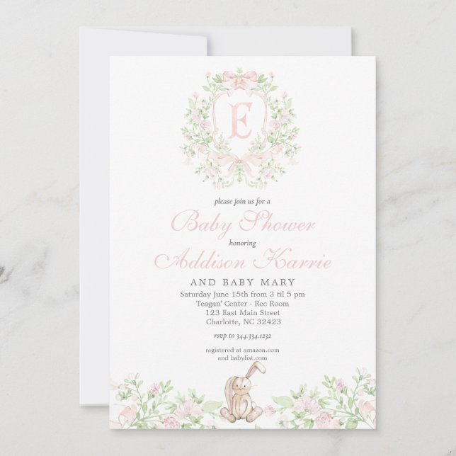 Girl Bunny Baby shower invitation (Devant)