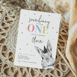 Girl Bunny First Birthday Party Einladung