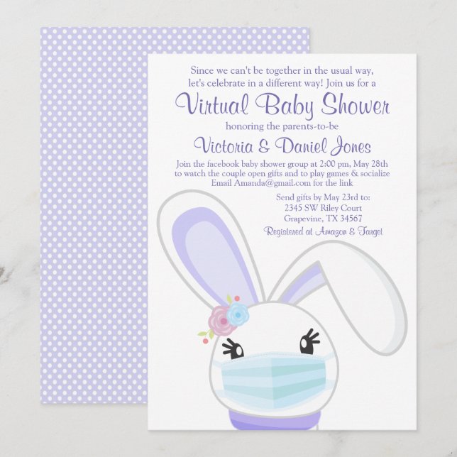 Girl Bunny Mask Mail Virtual Baby Dusche Einladung (Vorne/Hinten)