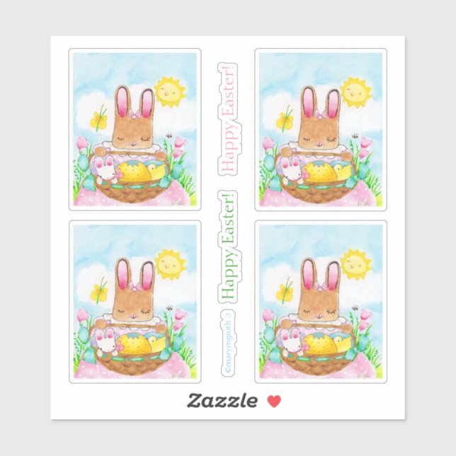 Girl Bunny mit Basket Sticker (Blatt)