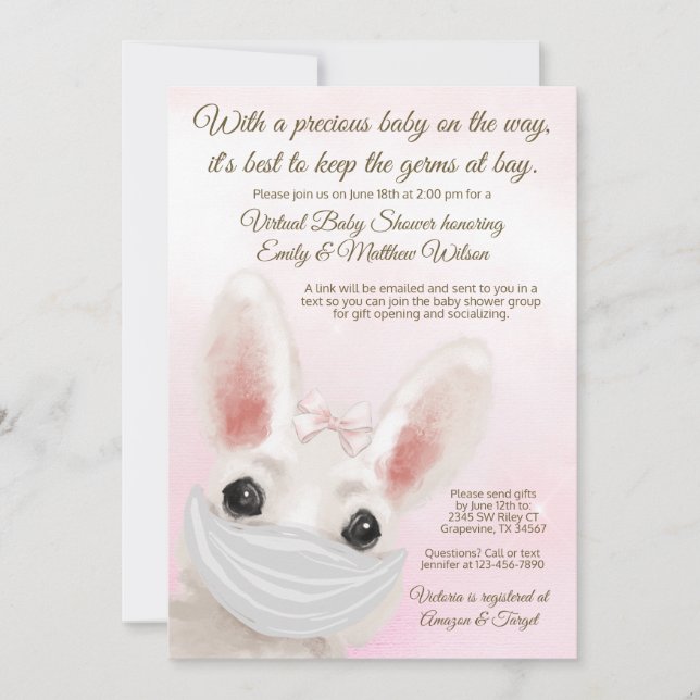 Girl Bunny Rabbit Mask Drive By Online Baby Shooun Einladung (Vorderseite)