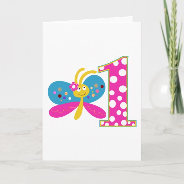 Girl Butterfly Erster Geburtstag Karte (Vorderseite)