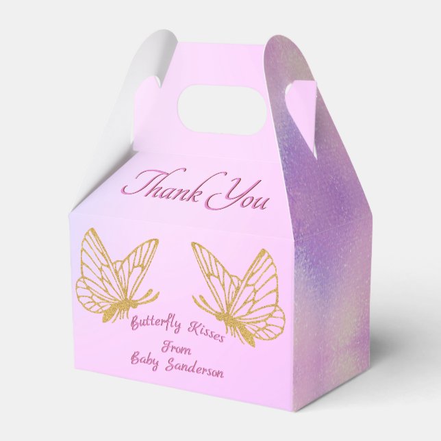 Girl Butterfly Pink Funkelnd Whimsical Baby Dusche Geschenkschachtel (Vorderseite)