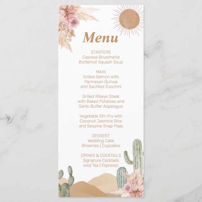 Girl Cactus Desert Baby Shower Southwestern Menu (Devant)