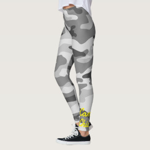 Girl Camouflage Black & White Monogram Yellow Leggings