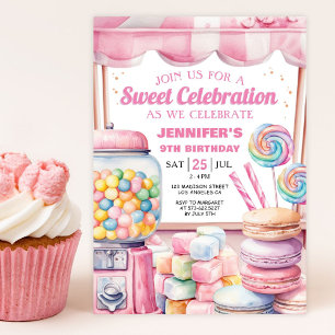 Girl Candy Land Retro Rosa Süßigkeiten Geburtstags Einladung