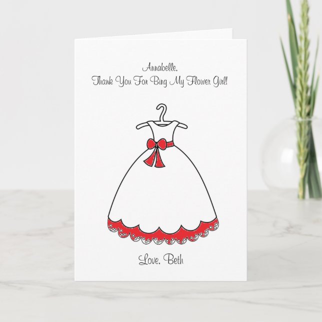 Girl Card Rotes Dress Flower Dankeskarte (Vorderseite)