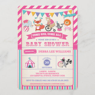 Girl Carnival Circus Animals Kinderdusche Einladun Einladung