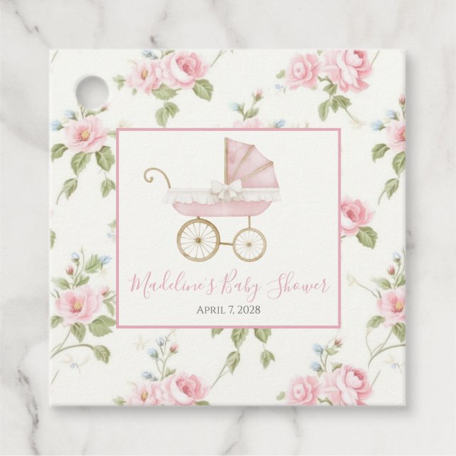 Girl Carriage Pink Floral & Gingham Geschenkanhänger (Vorderseite)