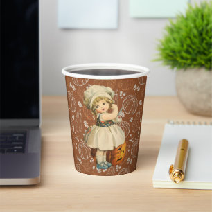 Girl Carving Apple Halloween Pappbecher