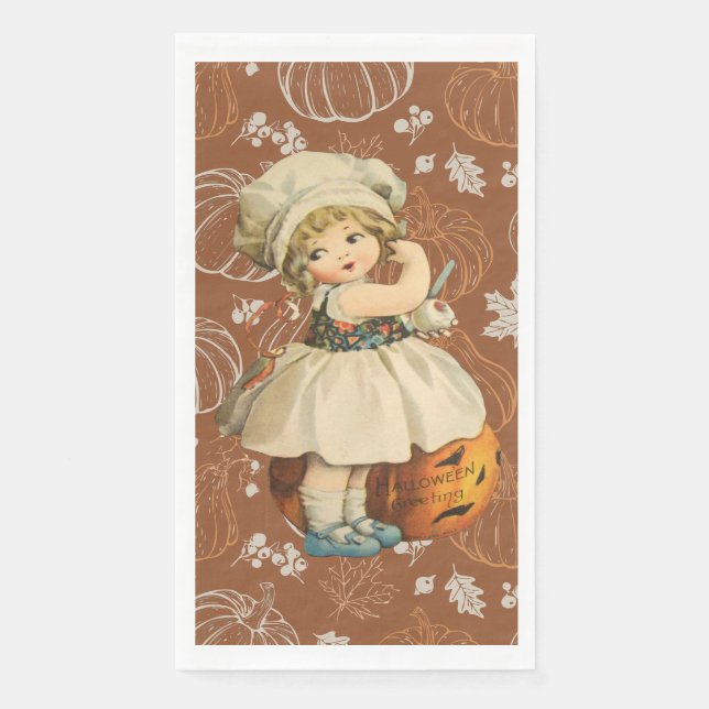 Girl Carving Apple Halloween Serviette (Vorderseite)