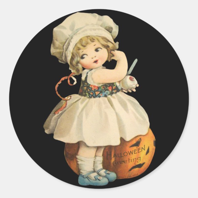 Girl Carving Apple Halloween Stickers (Vorderseite)