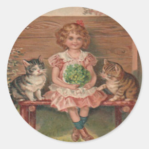 Girl Cat Kitten Blume Geburtstag Runder Aufkleber