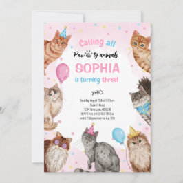Girl Cat Pawty Animals Geburtstag Einladung