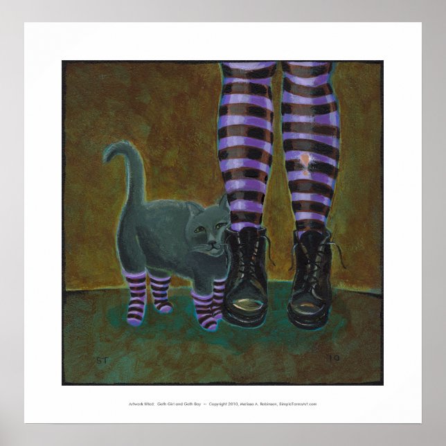 Girl Cat Stiefel gestreift Socken Spaß mit Goth Ar Poster (Vorne)