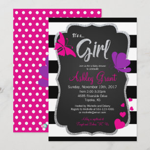 Girl Chalkboard Butterfly Babydusche Einladung