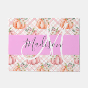Girl Chic Floral Pink Peach Pumpkin Monogramm Name Fußmatte