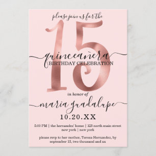 Girl Chic Imitats Rose Gold Blush Pink Quinceañera Einladung