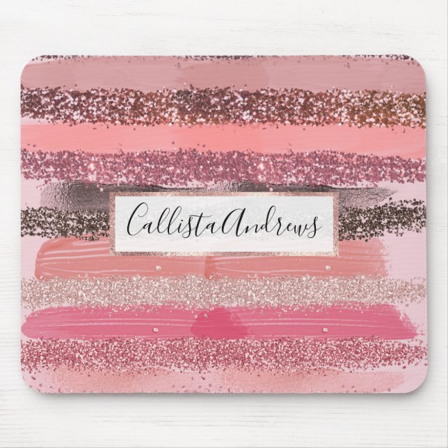 Girl Chic Pink Coral Paint Glitzer Pinselstriche Mousepad (Vorne)