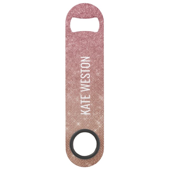 Girl Chic Pink Gold Glitzer Ombre Monogram Speed Flaschenöffner (Rückseite)