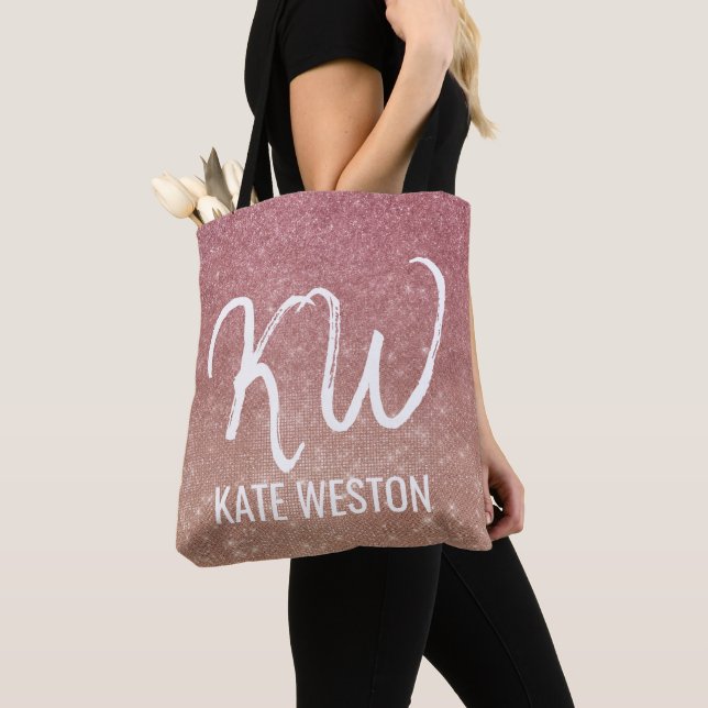 Girl Chic Pink Gold Glitzer Ombre Monogram Tasche (Von Nahem)