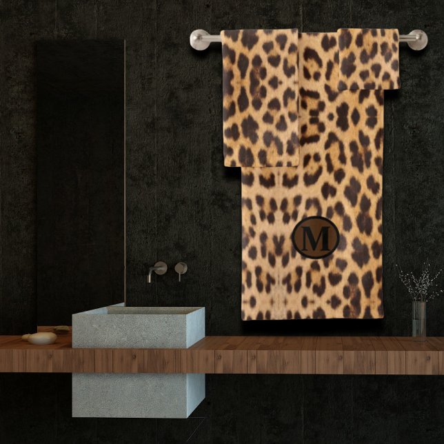 Girl-Chic Wildsafari Leopard-Druck Badhandtuch Set (girly chic wild safari leopard print monogram bath towel set)