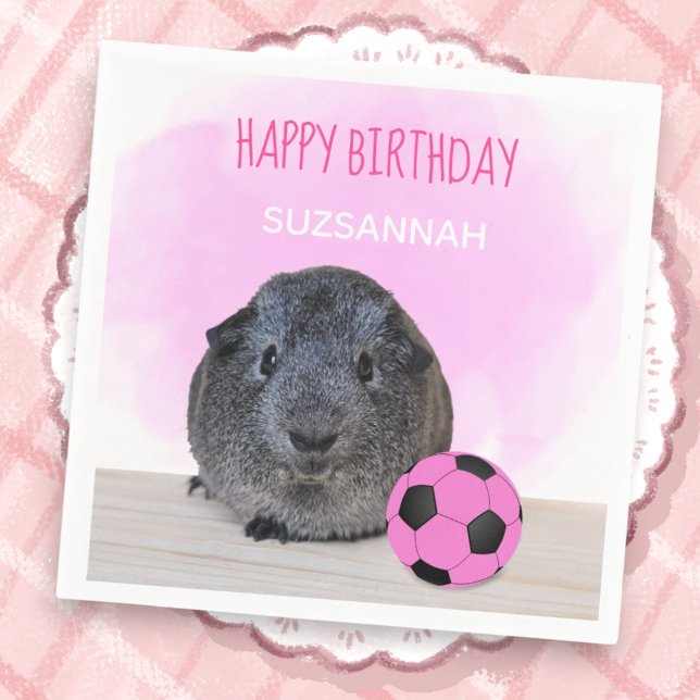 Girl Child Birthday Guinea Pig Pink Soccer Ball Serviette (Custom cute birthday napkin)