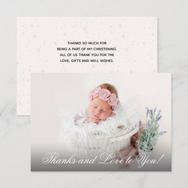 Girl Christening Pink Watercolor  Dankeskarte (Vorne/Hinten)