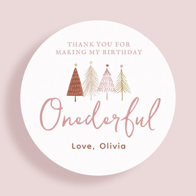 Girl Christmas Tree Onederful Birthday Vielen Dank Runder Aufkleber (Von Creator hochgeladen)