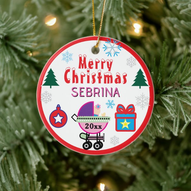 Girl Christmas Trees  Pink Bow Name Keramik Ornament (Baum)