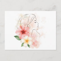 Girl close her eyes whithe flower-watercolor 
